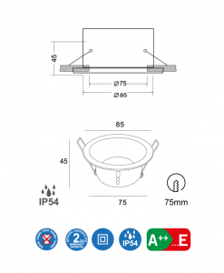 Empotrable redondo 8,5 cm Ø COMFORT IP medidas