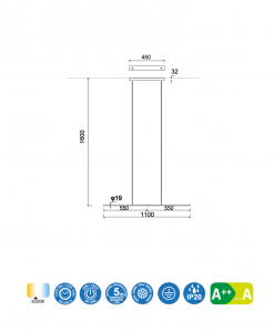 Lineal luminaria 22W TORCH medidas