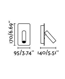 Aplique lector con USB negro SUAU LED medidas