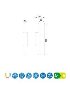 Aplique pared blanco minimalista 20W DURBAN LED medidas