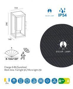 Aplique solar con sensor movimiento MERIBEL LED medidas