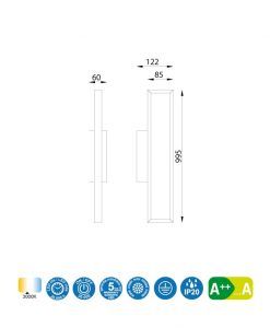Lámpara aplique minimalista 30W DURBAN LED medidas