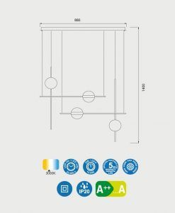 Lámpara colgante negra y dorado 32W CUBA LED medidas