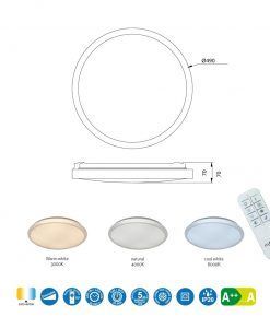 Plafón blanco dimable 40W Ø 49 cm SANTORINI medidas