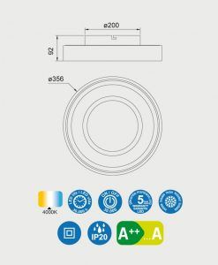 Plafón LED blanco y moca 30W Ø 35 cm MOCA medidas
