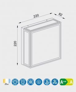 Plafón o aplique 14W BACHELOR LED medidas