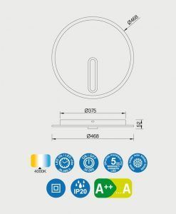 Plafón o aplique blanco arena 40W Ø 46 cm CLOCK LED medidas
