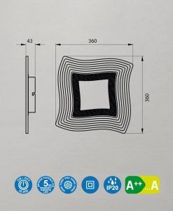 Plafón o aplique cromo y transparente 18W MIKONOS medidas