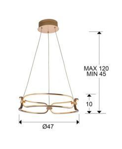 Colgante 47 cm Ø acabado oro rosa COLETTE LED medidas