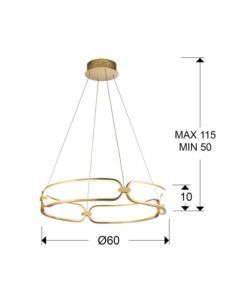 Colgante 60 cm Ø acabado oro rosa COLETTE LED medidas
