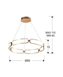 Colgante 80 cm Ø acabado oro rosa COLETTE LED medidas