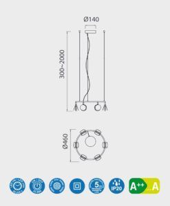 Colgante de techo 46 cm Ø acabado oro SHELL LED medidas