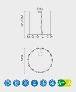 Lámpara 106 cm Ø acabado oro SHELL LED medidas