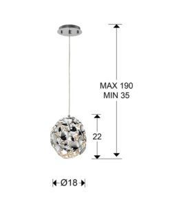 Lámpara 18 cm Ø cromo NARISA E27 medidas