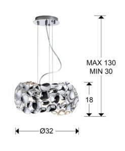 Lámpara 32 cm Ø cromo NARISA G9 medidas