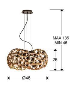 Lámpara 32 cm Ø oro rosa NARISA G9 medidas