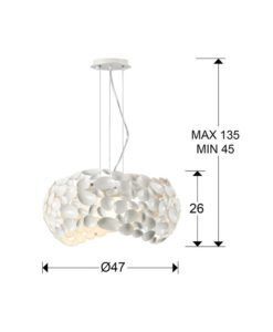 Lámpara 47 cm Ø blanca NARISA G9 medidas