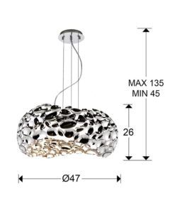 Lámpara 47 cm Ø cromada NARISA G9 medidas