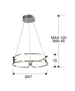 Lámpara 47 cm Ø cromo COLETTE LED medidas