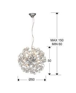 Lámpara 50 cm Ø transparente NOVA G9 medidas