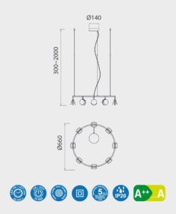 Lámpara 66 cm Ø acabado oro SHELL LED medidas