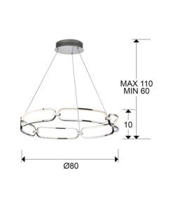 Lámpara 80 cm Ø cromo COLETTE LED medidas