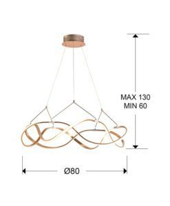 Lámpara 80 cm Ø oro rosa MOLLY LED medidas