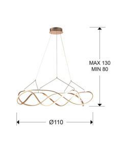 Lámpara acabado oro rosa 110 cm Ø MOLLY LED medidas