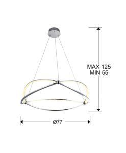 Lámpara cromada 80 cm Ø OCELLIS LED medidas