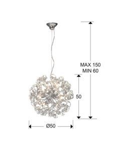 Lámpara dimable 50 cm Ø transparente NOVA G9 medidas