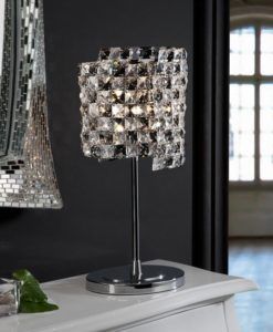 Lámpara de mesa de cristal y cromo SATEN G9 ambiente