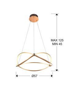 Lámpara oro rosa 60 cm Ø OCELLIS LED medidas