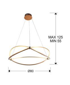 Lámpara oro rosa 80 cm Ø OCELLIS LED medidas
