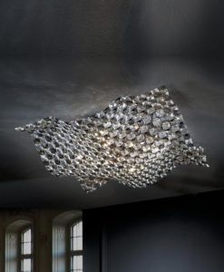 Lámpara plafón de cristal y cromo SATEN G9 ambiente