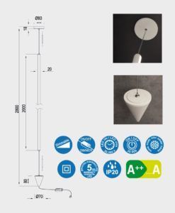 Lámpara salón dimable 36W VERTICAL LED detalle medidas