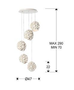 Lámpara suspensión 5 luces blanca NARISA E27 medidas