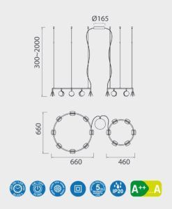 Lámpara variable acabado oro SHELL 70W LED medidas