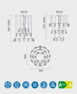 Lámpara variable grande acabado oro SHELL LED medidas 2