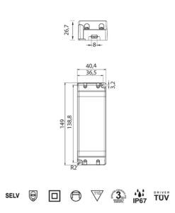 Alimentador driver interior IP20 30W tensión constante 24VDC medidas