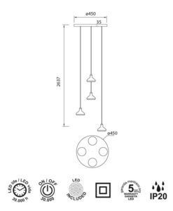 Lámpara de techo negra 4 luces ANTARES LED 32W medidas