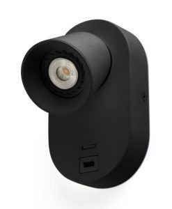 Lámpara aplique para dormitorio negro con USB CORB