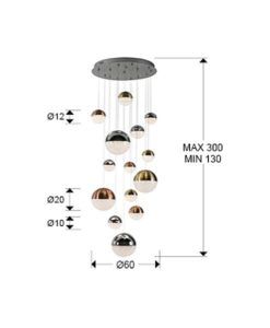 Lámpara 14 luces LED dimable SPHERE medidas