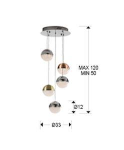 Lámpara 5 luces LED dimable SPHERE medidas