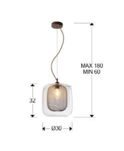 Lámpara color chocolate y cristal Ø 30 cm FOX medidas