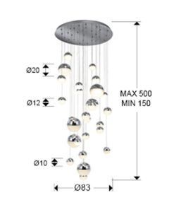 Lámpara cromo 27 luces LED dimable SPHERE Ø 80 cm medidas