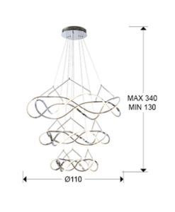 Lámpara cromo 3 aros Ø 110 cm MOLLY LED medidas