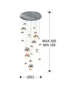 Lámpara grande 27 luces LED dimable SPHERE Ø 80 cm medidas