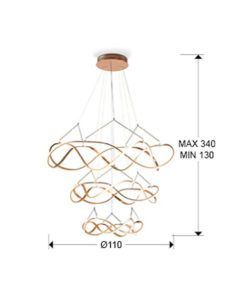 Lámpara oro rosa dimable 3 aros Ø 110 cm MOLLY LED medidas