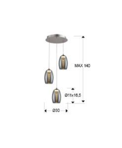 Lámpara de techo LED 3 luces cromo NEBULA medidas