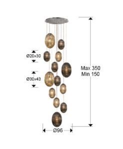Lámpara grande 13 luces tonos smoke y coñac OVILA medidas